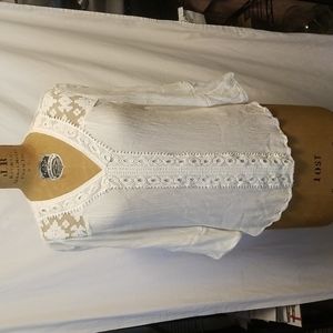 New Direction Petite Embroidered Vneck Top Creme Size PM